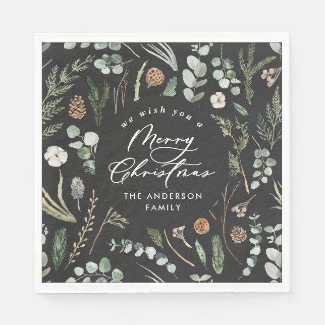 Servilleta De Papel Navidades negros mínima foto botánica elegante (Anverso)