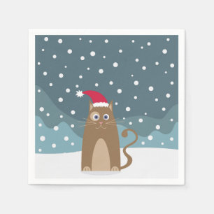 Servilleta De Papel Navidades nevan santa hat cat