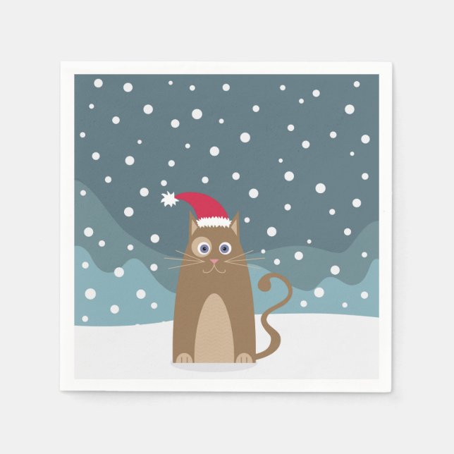 Servilleta De Papel Navidades nevan santa hat cat (Anverso)