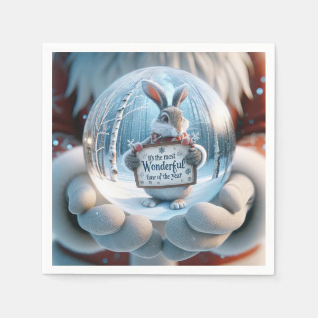 Servilleta De Papel Navidades Nieve Globe Con Conejo (Anverso)