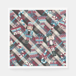 Servilleta De Papel Navidades Nutcracker Plaid Blue Burgundy Napkins