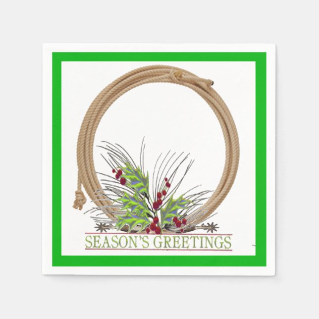 Servilleta De Papel Navidades occidentales Cowboy Lariat Wreath (Anverso)