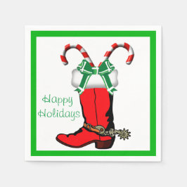 Servilleta De Papel Navidades occidentales CowboyBoot Felices Fiestas