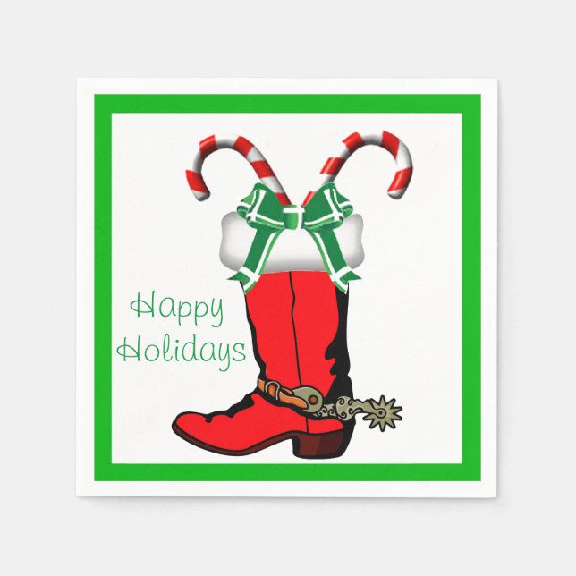 Servilleta De Papel Navidades occidentales CowboyBoot Felices Fiestas (Anverso)