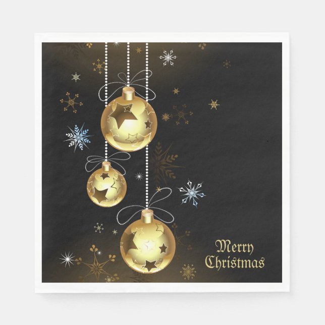 Servilleta De Papel Navidades Ornamentos dorados Estrellas brillantes  (Anverso)