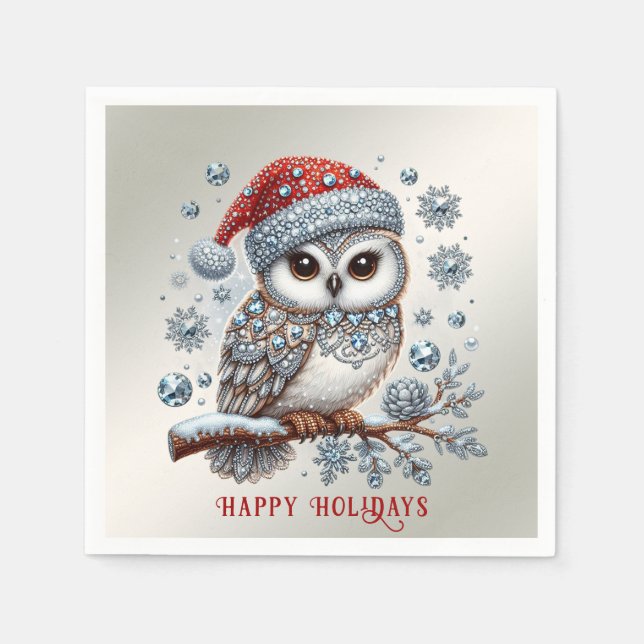 Servilleta De Papel Navidades Owl Holiday Napkin (Anverso)