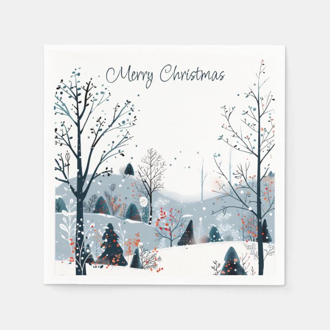 Servilleta De Papel Navidades paisaje de nieve invierno Feliz Navidad (Anverso)