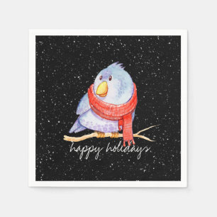 Servilleta De Papel Navidades Pájaros con bufanda en copos de nieve
