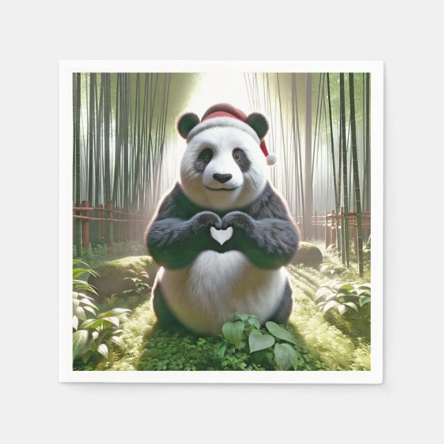 Servilleta De Papel Navidades Panda formando un corazón (Anverso)