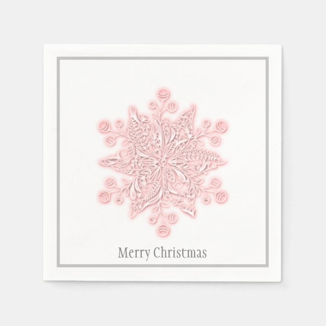 Servilleta De Papel Navidades Papel Napkins Snowflake rosa y plateado (Anverso)