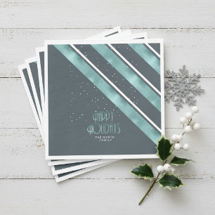 Servilleta De Papel Navidades Patrón de bandas Verde azulado/blanco ID