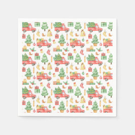 Servilleta De Papel Navidades Patrón de Camión Rojo Vintage