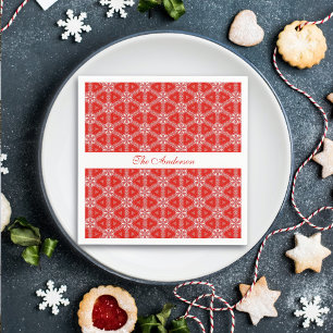 Servilleta De Papel Navidades Patrón de copos de nieve Rojo Personaliz