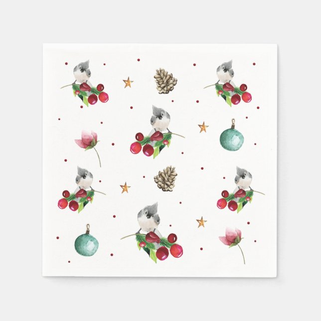 Servilleta De Papel Navidades Patrón de pájaro invernal (Anverso)