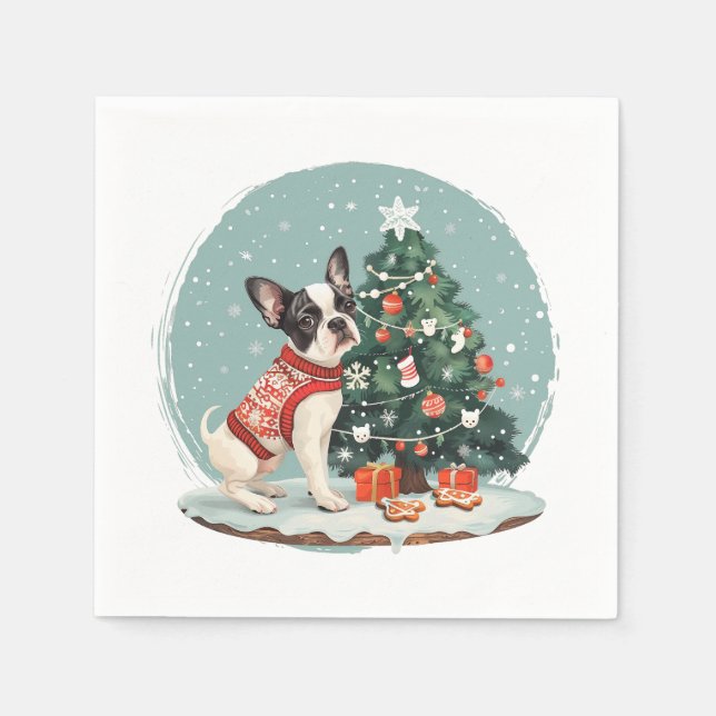 Servilleta De Papel Navidades Perro Terrier de Boston (Anverso)
