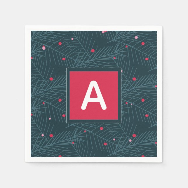 Servilleta De Papel Navidades Personalizado Monograma Feriado Verde Ro (Anverso)