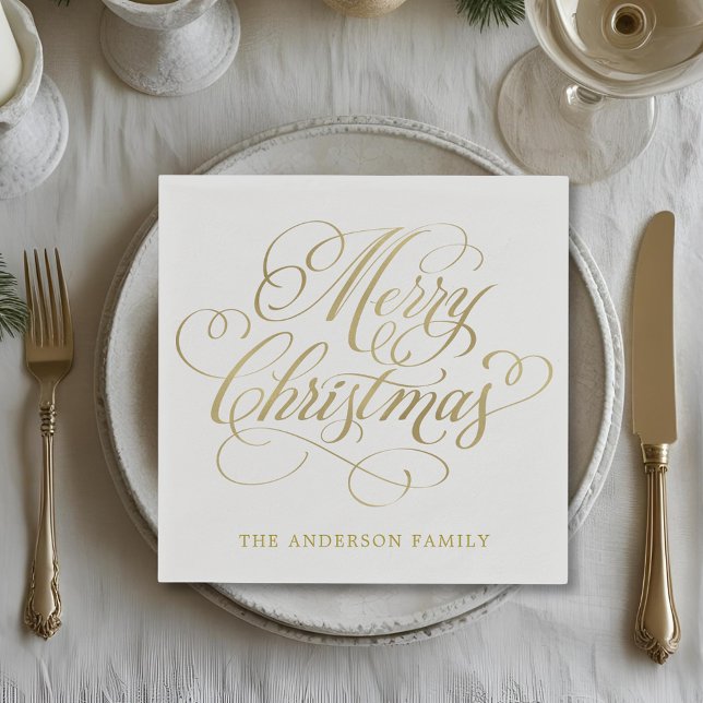 Servilleta De Papel Navidades personalizados de caligrafía de oro clás (Subido por el creador)