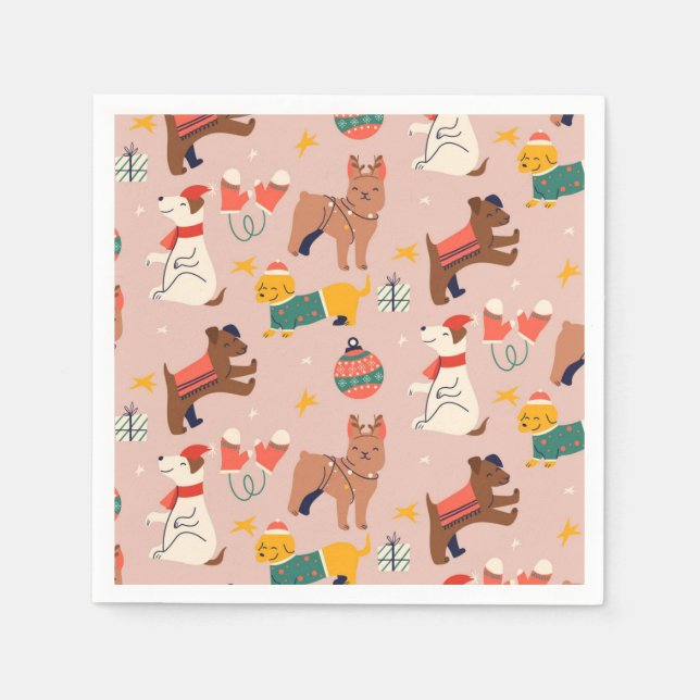 Servilleta De Papel Navidades personalizados Napkins con perros lindos (Anverso)