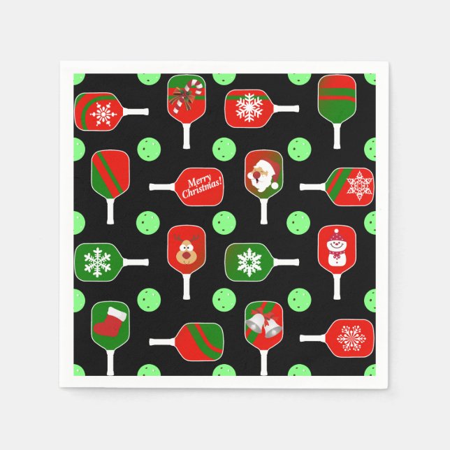 Servilleta De Papel Navidades Pickleball Red Green Paddles Balls Black (Anverso)