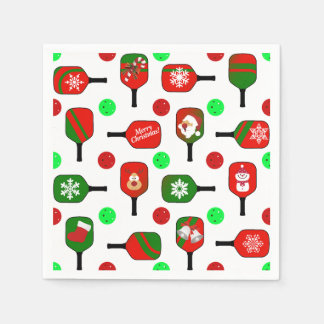 Servilleta De Papel Navidades Pickleball Red Green Paddles Balls X-Mas