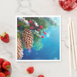 Servilleta De Papel Navidades Pine Trees Pine Cones Nieve Berries