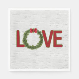 Servilleta De Papel Navidades Pine Wreath and LOVE Text On Birch