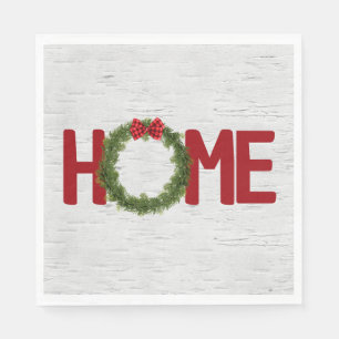 Servilleta De Papel Navidades Pine Wreath y texto casero sobre el naci
