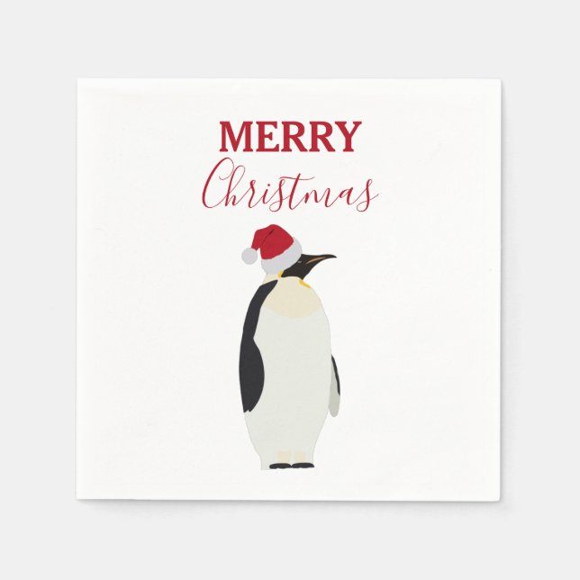 Servilleta De Papel Navidades pingüino gracioso animal con Santa Hat (Anverso)