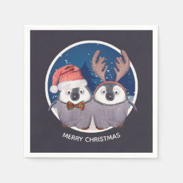 Servilleta De Papel Navidades Pingüino Pareja Adorable Personalizada