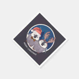 Servilleta De Papel Navidades Pingüino Pareja Adorable Personalizada