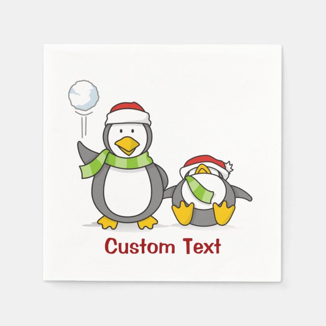 Servilleta De Papel Navidades Pingüinos Snowballing (Anverso)