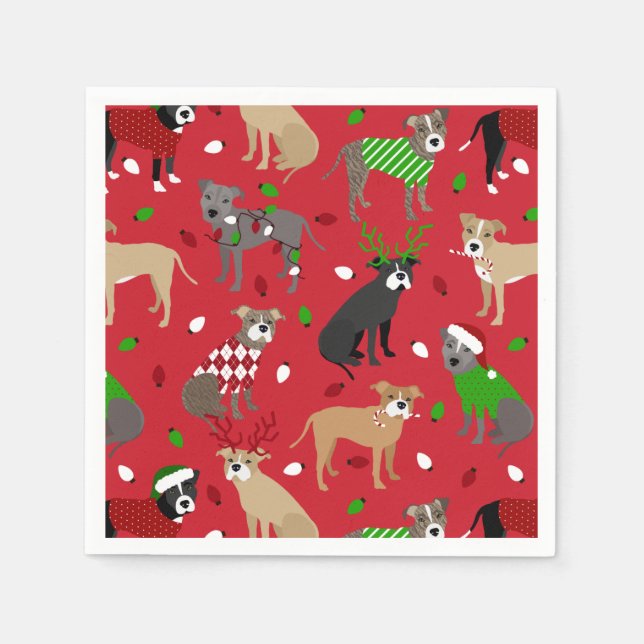 Servilleta De Papel Navidades Pitbull Dogs (Anverso)