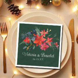 Servilleta De Papel Navidades Poinsettia Elegante Boda Verde Floral