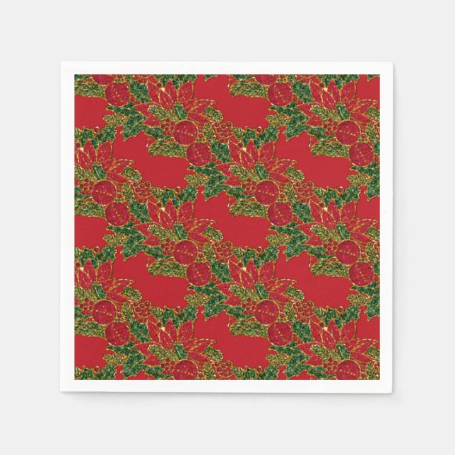 Servilleta De Papel Navidades Poinsettia-PAPER FIESTA NAPKINS-Red (Anverso)