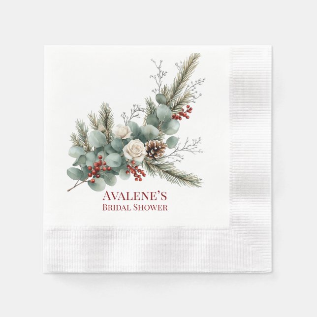Servilleta De Papel Navidades Red Berry White Rose Bridal Shower (Anverso)