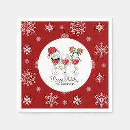 Servilleta De Papel Navidades Red Festive Vinos Ilustraciones De Gafas
