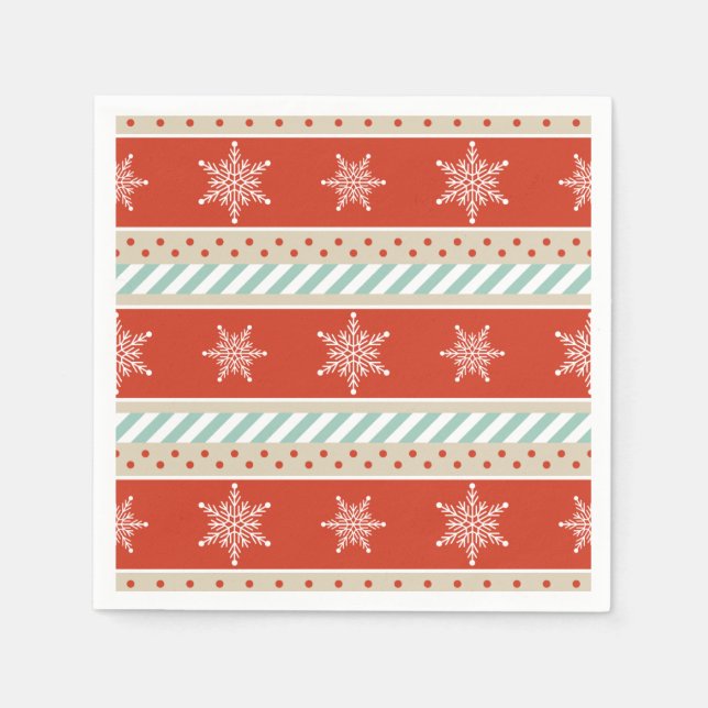 Servilleta De Papel Navidades Red Mint Stripes Snowflakes Pattern (Anverso)