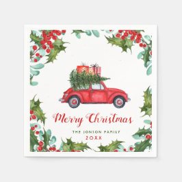 Servilleta De Papel Navidades Red Truck Holly Berry Wreath Watercolor