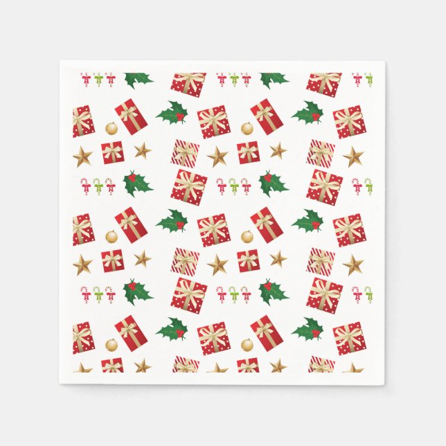 Servilleta De Papel Navidades Regalos Candy Canes Stars Holly (Anverso)
