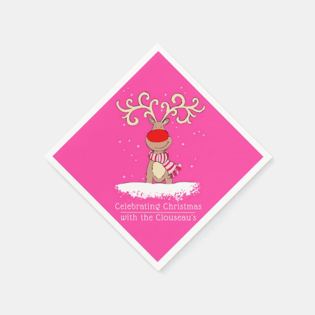Servilleta De Papel Navidades reno gran antler rosa personalizado (Borde)