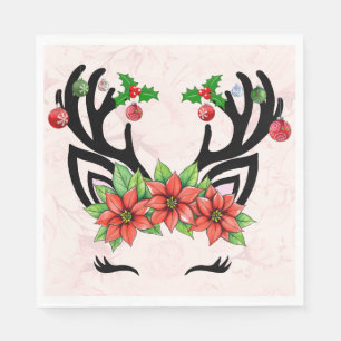 Servilleta De Papel Navidades Renos Con Fondo Floral
