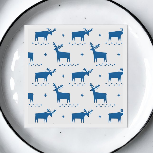Servilleta De Papel Navidades renos. Patrón animal de bosque azul (Subido por el creador)