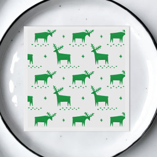 Servilleta De Papel Navidades renos. Patrón animal de bosque verde