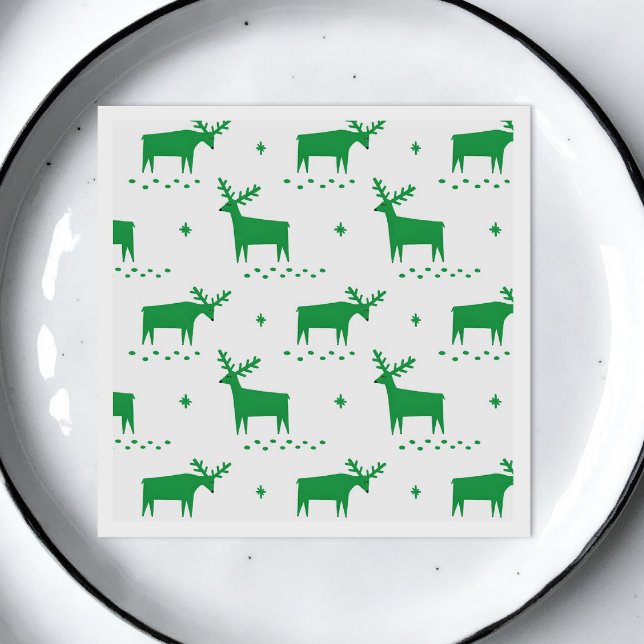 Servilleta De Papel Navidades renos. Patrón animal de bosque verde (Subido por el creador)