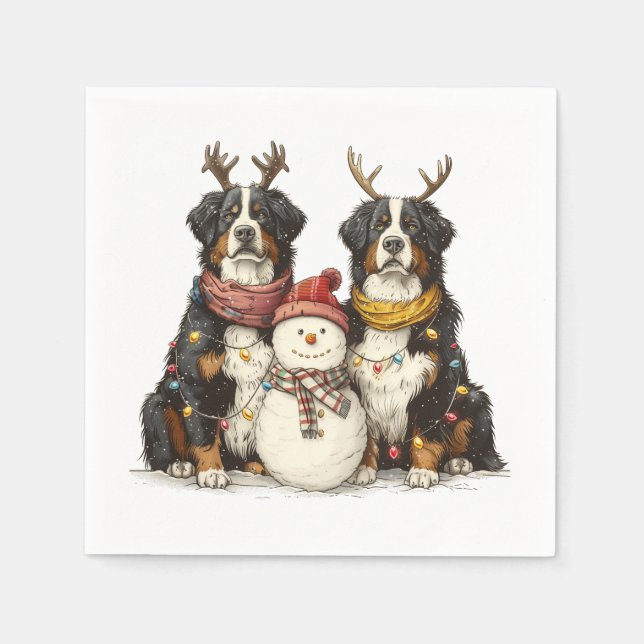Servilleta De Papel Navidades renos Perros de montaña Bernese (Anverso)