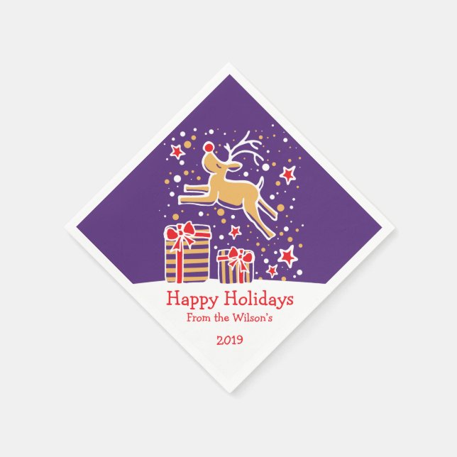 Servilleta De Papel Navidades renos toallas de papel amarillo morado (Borde)