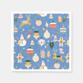 Servilleta De Papel Navidades retro adorables adornos azules