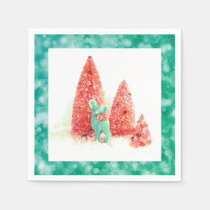 Servilleta De Papel Navidades retro ciervos con marco Aqua