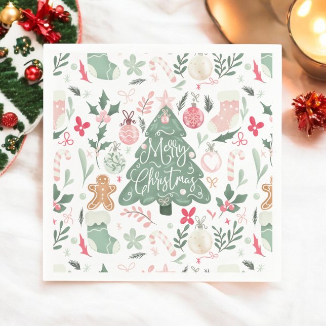 Servilleta De Papel Navidades retro curados cosas Ilustracion Patrón (Cute retro Christmas things Illustration Pattern Napkins)