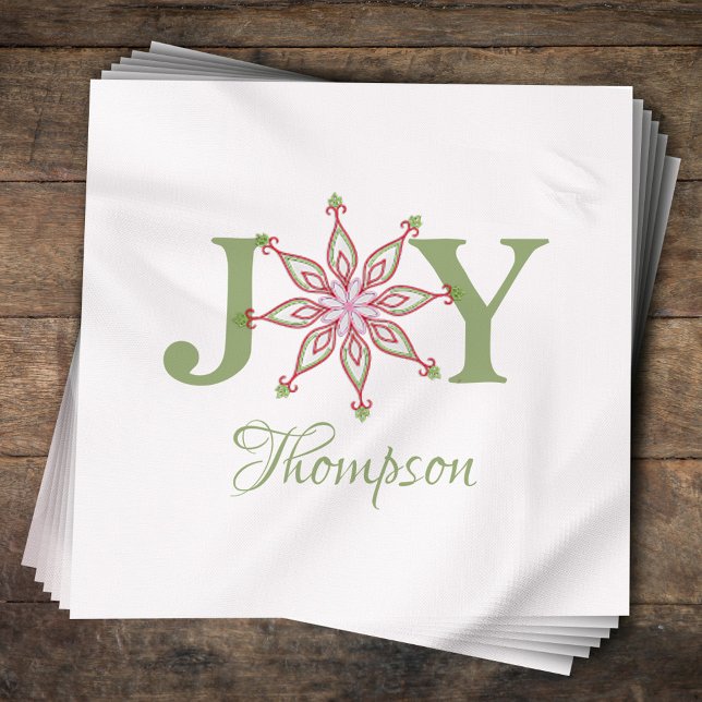 Servilleta De Papel Navidades Rojo Verde Snowflake Whimsical Joy (Merry Christmas whimsical colorful snowflakes paper napkins. )